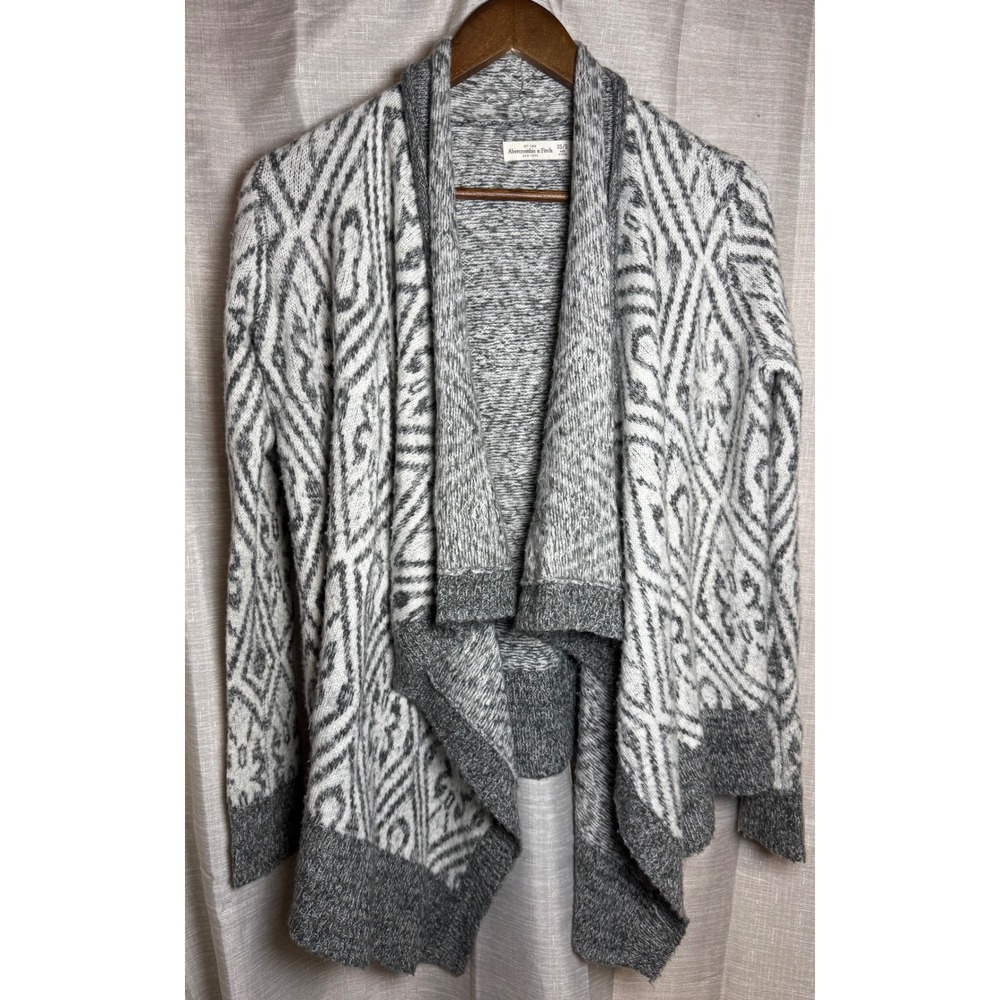 Abercrombie & Fitch Gray White Geometric Open Waterfall Cardigan Sweater XS/S